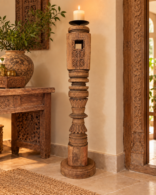 Vintage Hand-Carved Wooden Charpai Leg Stand – Plant & Statue Holder