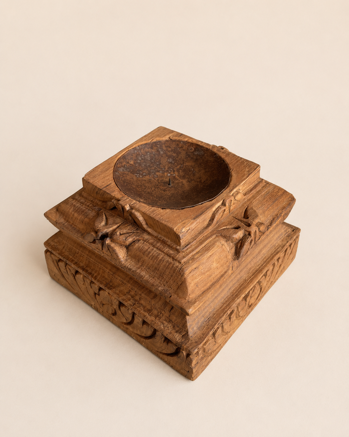 heritage gujarat wooden pillar base candle holder