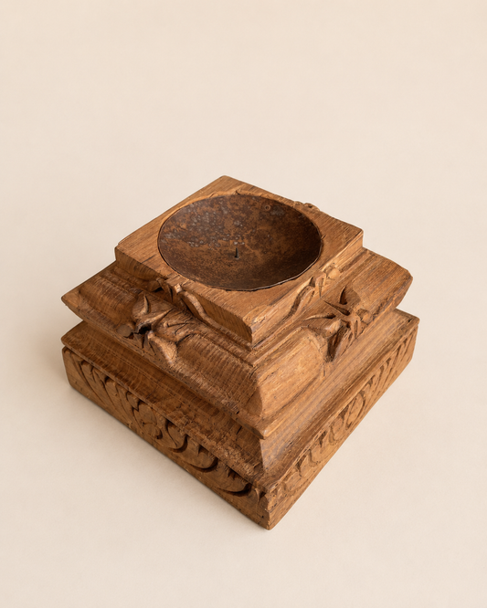 Heritage Gujarat Wooden Pillar Base Candle Holder