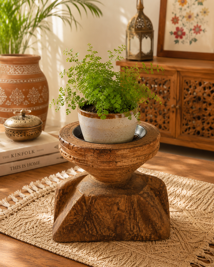 Vintage Reclaimed Wooden Seeder Candle Holder & Planter Stand