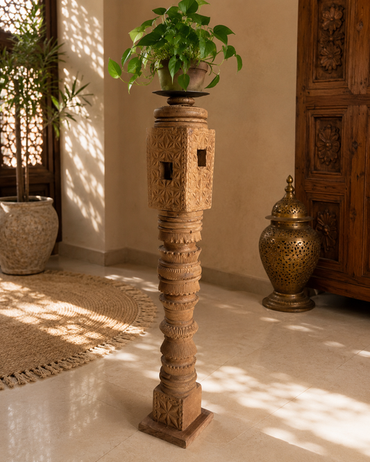 Vintage Hand-Carved Wooden Charpai Leg Candle Holder