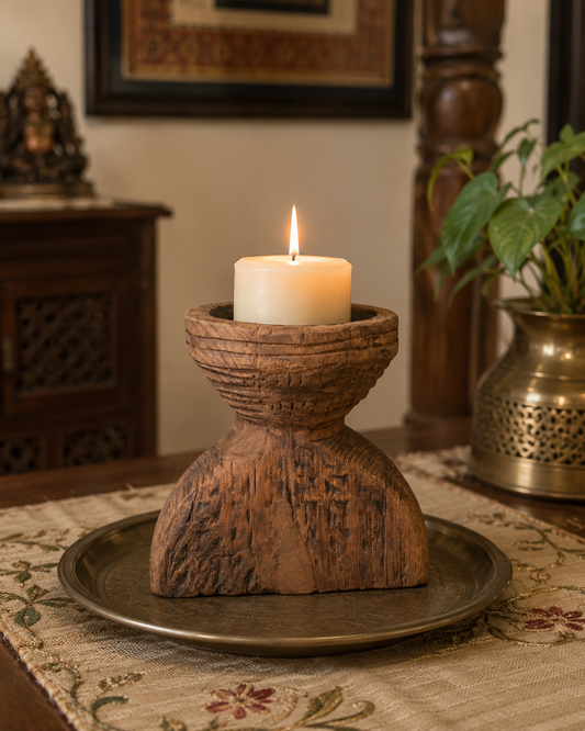Heritage Teak Wood Candle Holder & Planter Display