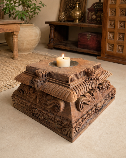 Authentic Gujarat Architectural Pillar Base Candle Holder