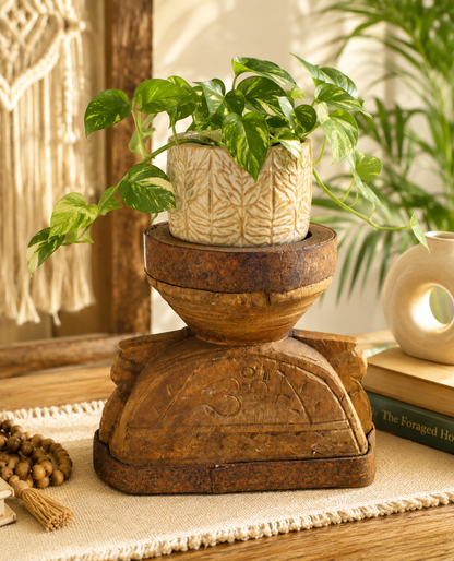 Vintage Hand-Carved 'ॐ' Seeder Wooden Candle Holder