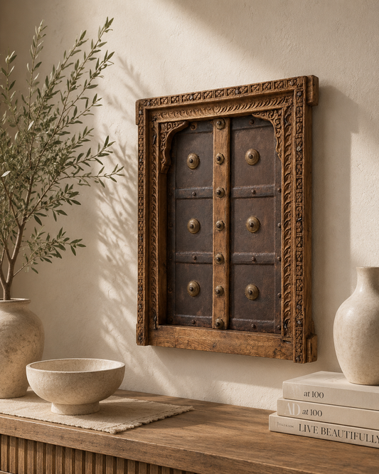 Vintage Shekhawati Window Jharokha – Functional Opening Shutters