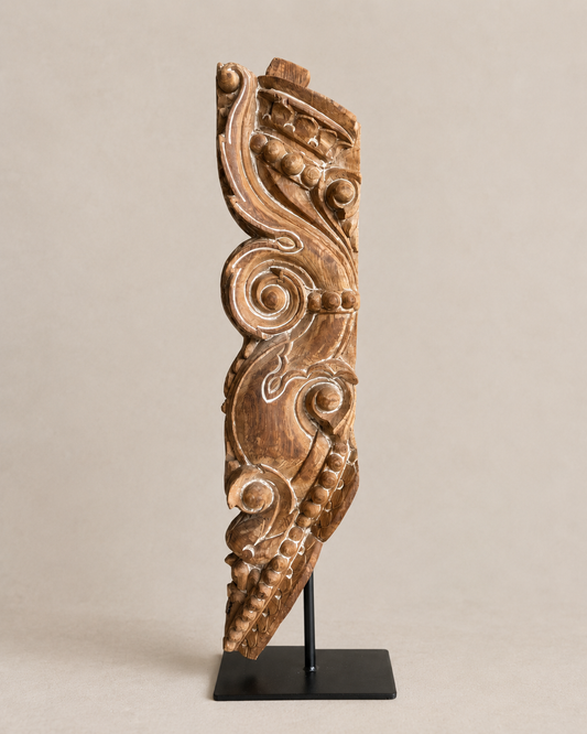 Vintage Hand-Carved Yali Balcony Bracket on Iron Stand