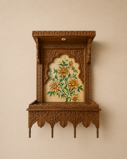 Handcrafted Solid Wood Wall Hanging Temple with LED Light