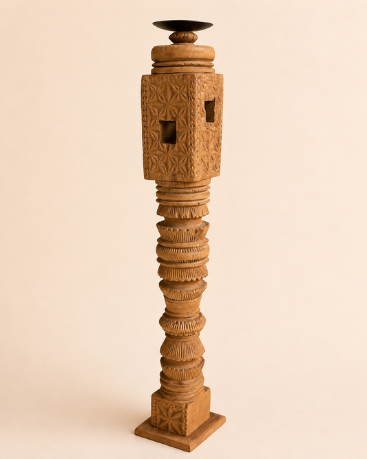 Vintage Hand-Carved Wooden Charpai Leg Candle Holder
