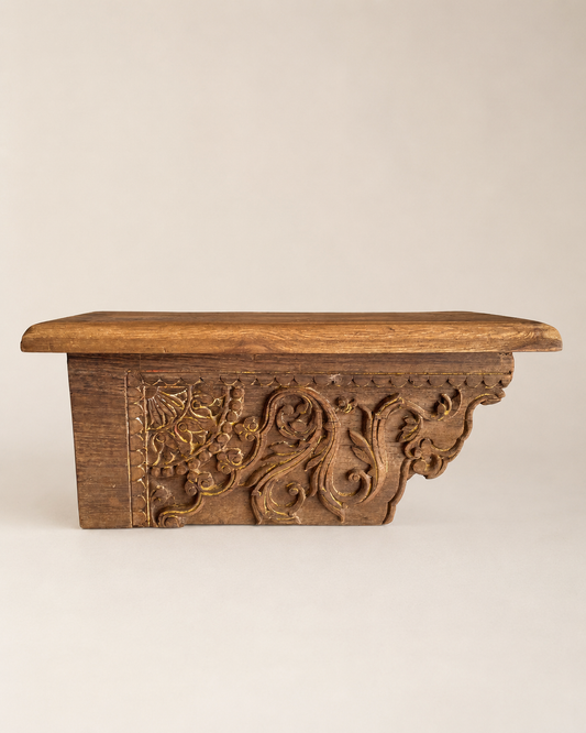 Vintage Hand-Carved Wooden Wall Shelf