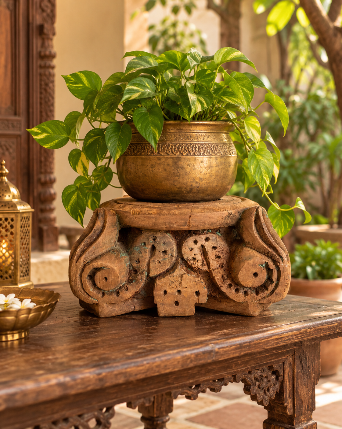 old hand-carved wooden base
