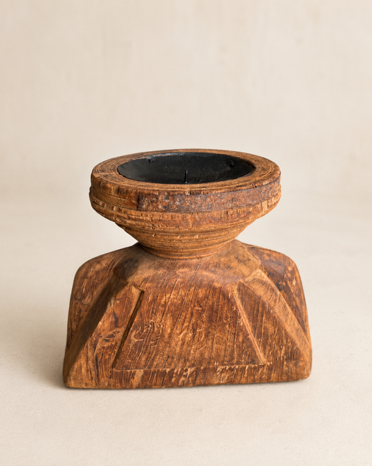 Vintage Reclaimed Wooden Seeder Candle Holder & Planter Stand