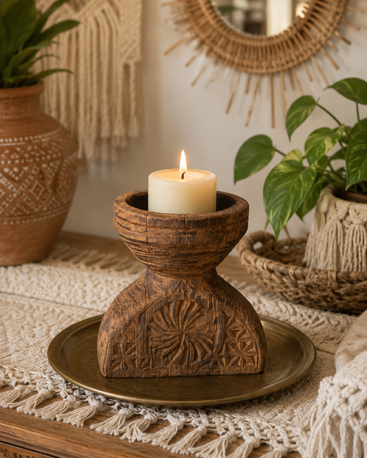 Heritage Teak Wood Candle Holder & Planter Display
