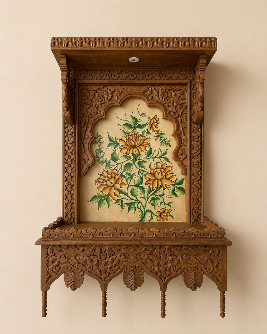 handcrafted solid wood wall hanging temple with led light