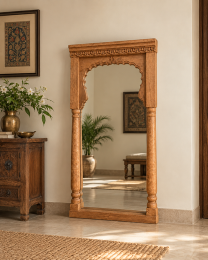 Vintage Hand-Carved Arched Architectural Mirror