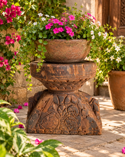 Old Wooden Seeder Candle / Planter / Statue Holder