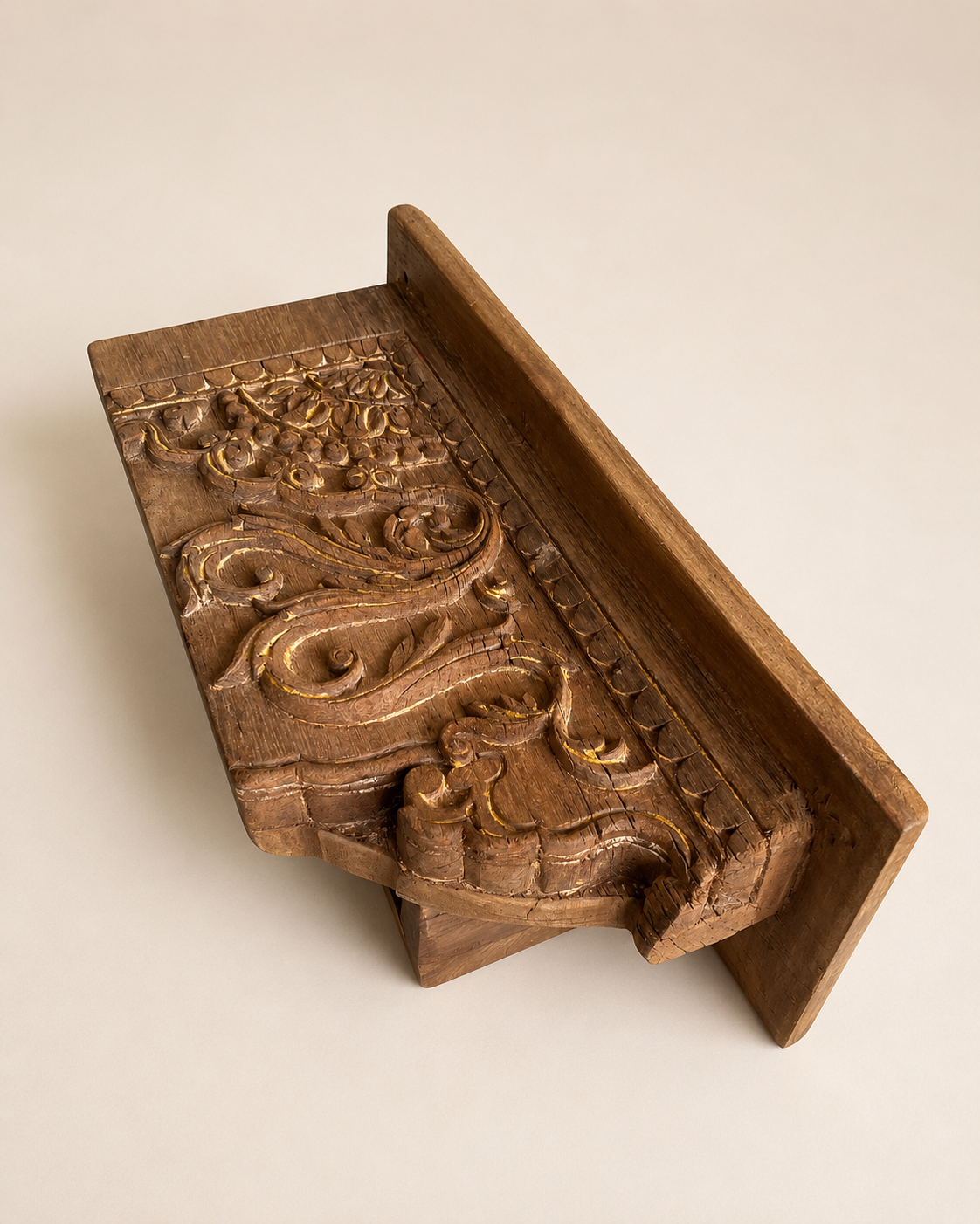 vintage hand-carved wooden wall shelf