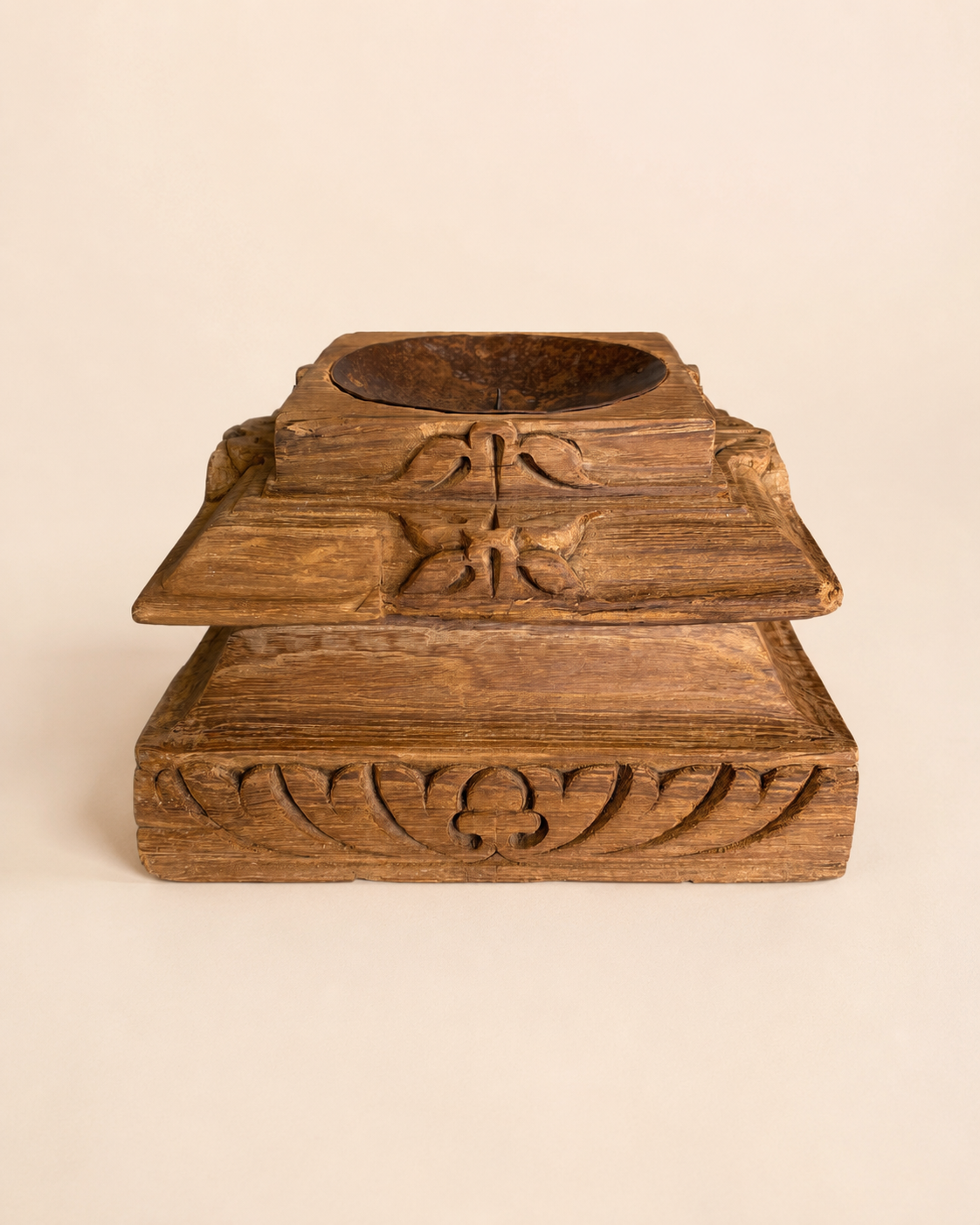 heritage gujarat wooden pillar base candle holder