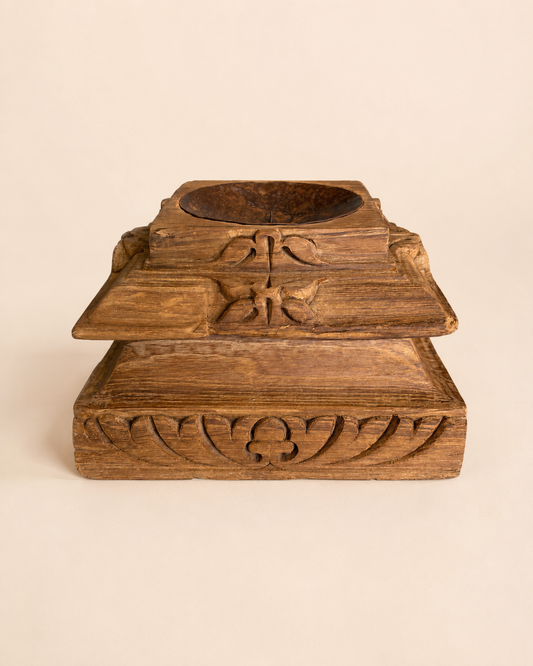 Heritage Gujarat Wooden Pillar Base Candle Holder