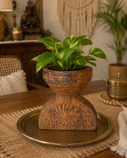Heritage Teak Wood Candle Holder & Planter Display