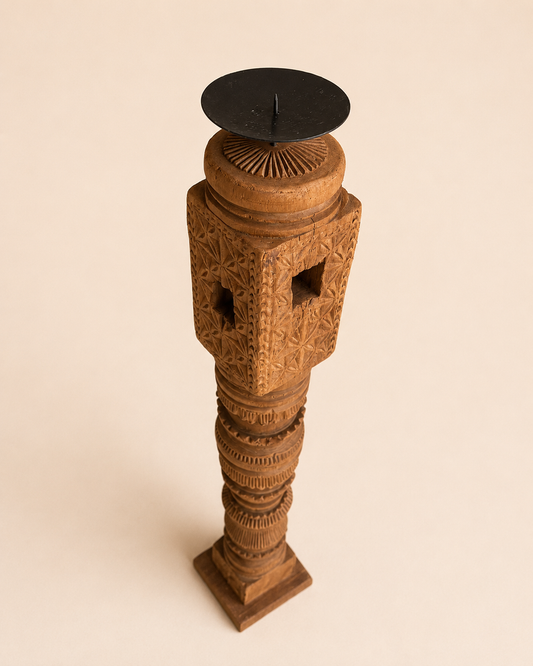 Vintage Hand-Carved Wooden Charpai Leg Candle Holder