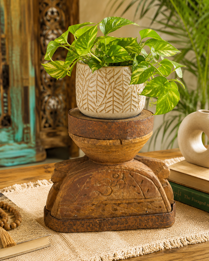 Vintage Hand-Carved 'ॐ' Seeder Wooden Candle Holder