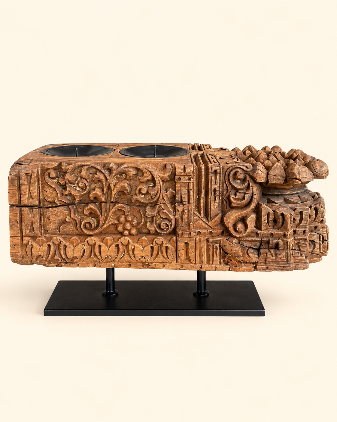 vintage hand-carved architectural holder on iron stand