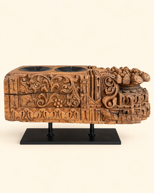 Vintage Hand-Carved Architectural Holder on Iron Stand