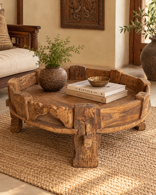 Gujarat Old Wooden Decor Chakki Table / Center Decor Chakki