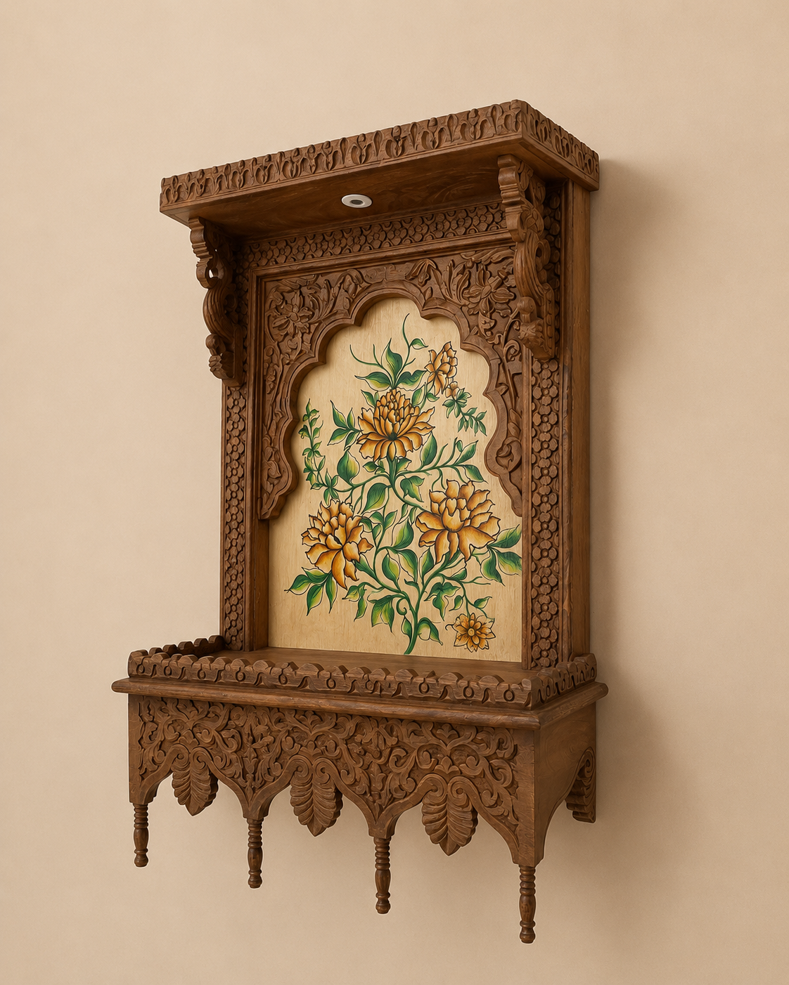 handcrafted solid wood wall hanging temple with led light
