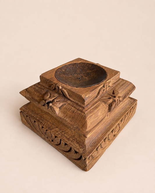 Heritage Gujarat Wooden Pillar Base Candle Holder