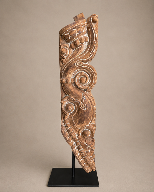 Vintage Hand-Carved Yali Balcony Bracket on Iron Stand