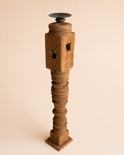Vintage Hand-Carved Wooden Charpai Leg Candle Holder