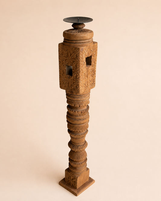 Vintage Hand-Carved Wooden Charpai Leg Candle Holder