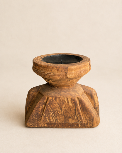 Vintage Reclaimed Wooden Seeder Candle Holder & Planter Stand
