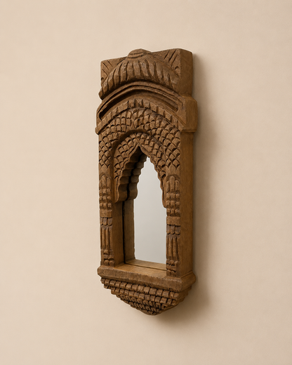 Hand-Carved Teak Wood Heritage Arch Wall Mirror