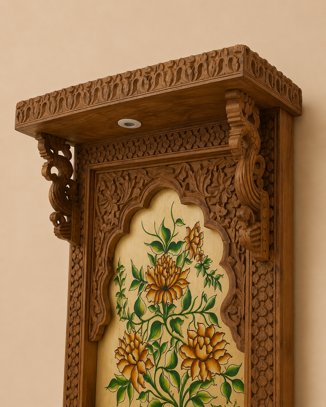 handcrafted solid wood wall hanging temple with led light