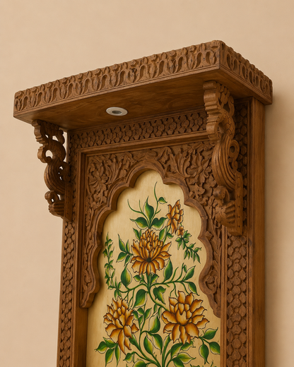 Handcrafted Solid Wood Wall Hanging Temple with LED Light