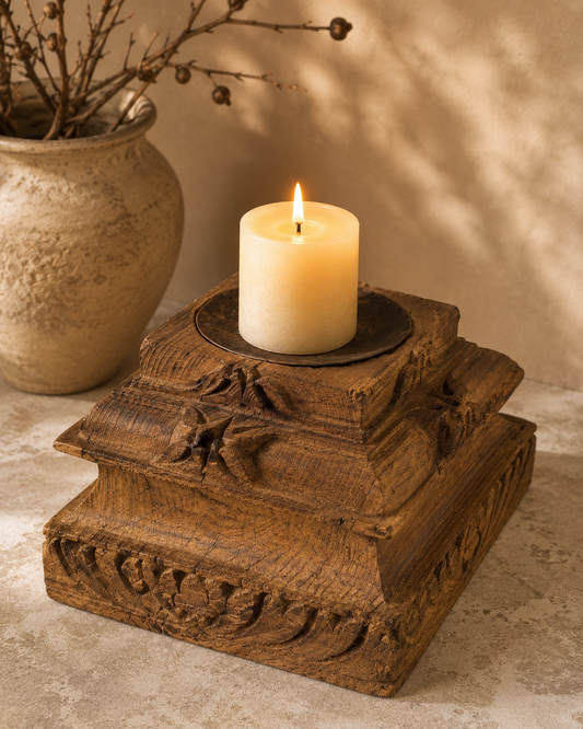 Heritage Gujarat Wooden Pillar Base Candle Holder