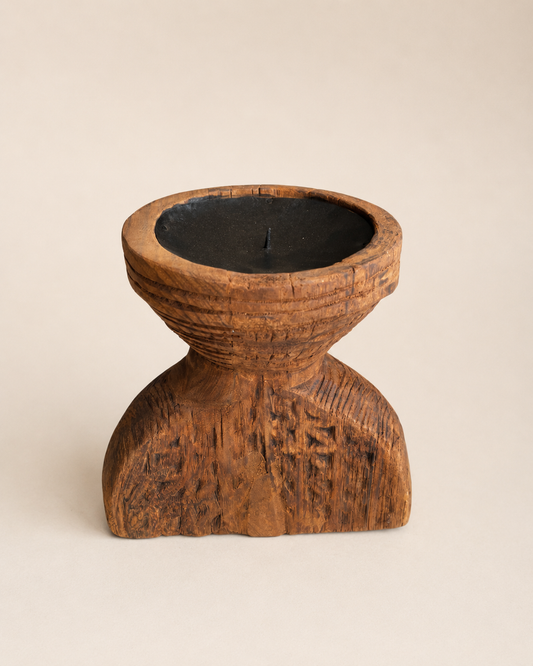 Heritage Teak Wood Candle Holder & Planter Display