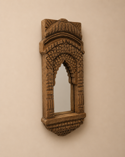Hand-Carved Teak Wood Heritage Arch Wall Mirror