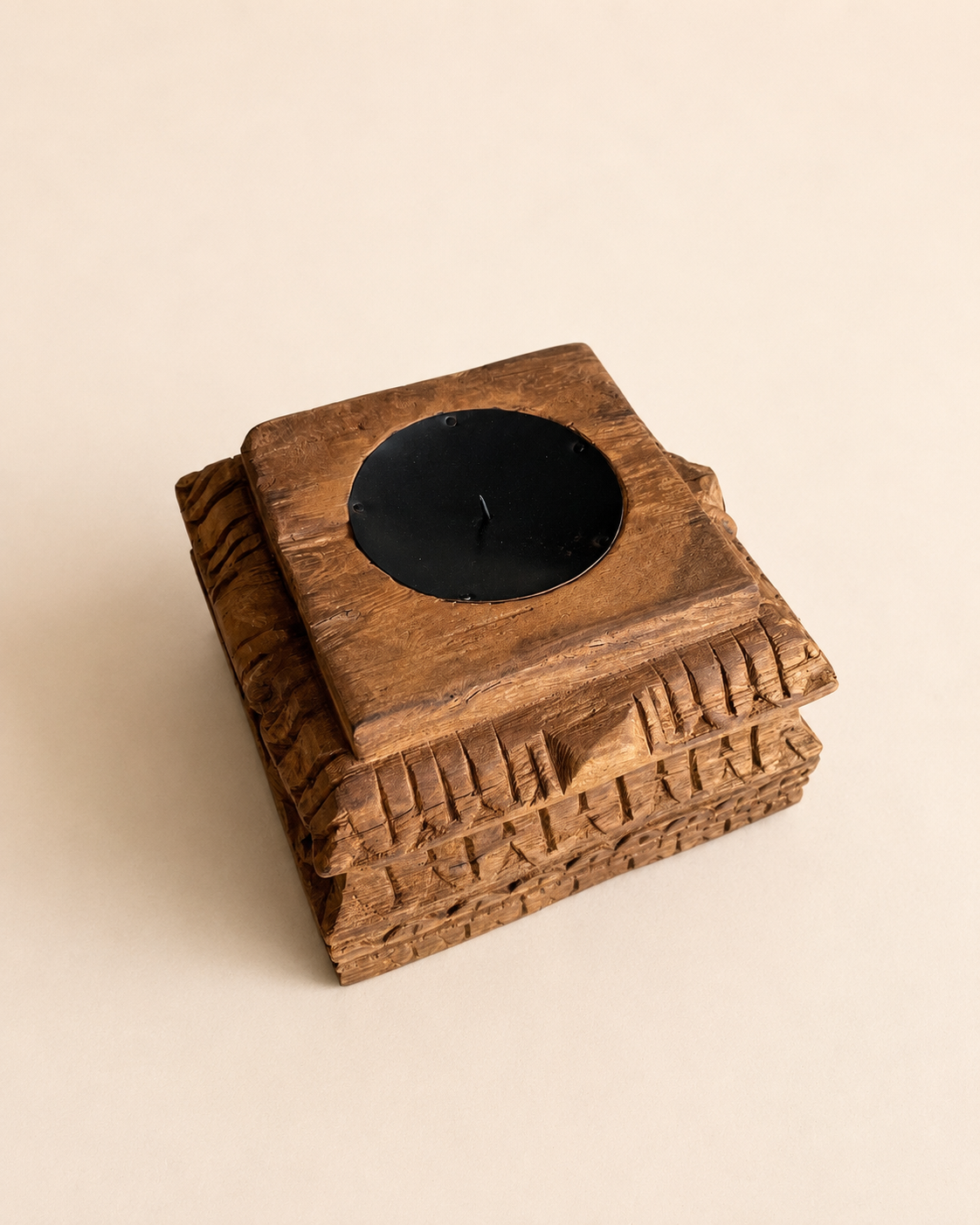 vintage hand-carved old teak wood candle holder