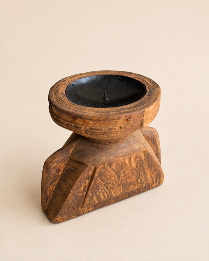 Vintage Reclaimed Wooden Seeder Candle Holder & Planter Stand