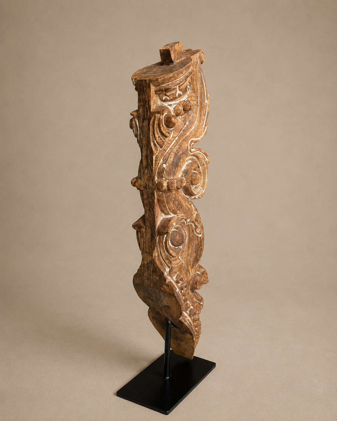 vintage hand-carved yali balcony bracket on iron stand