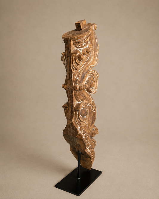 Vintage Hand-Carved Yali Balcony Bracket on Iron Stand
