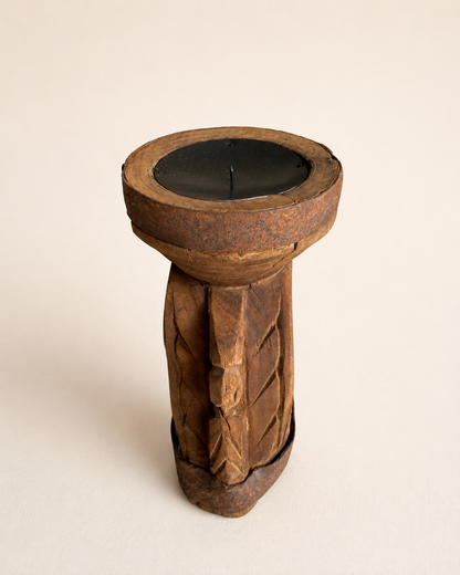 Vintage Hand-Carved 'ॐ' Seeder Wooden Candle Holder