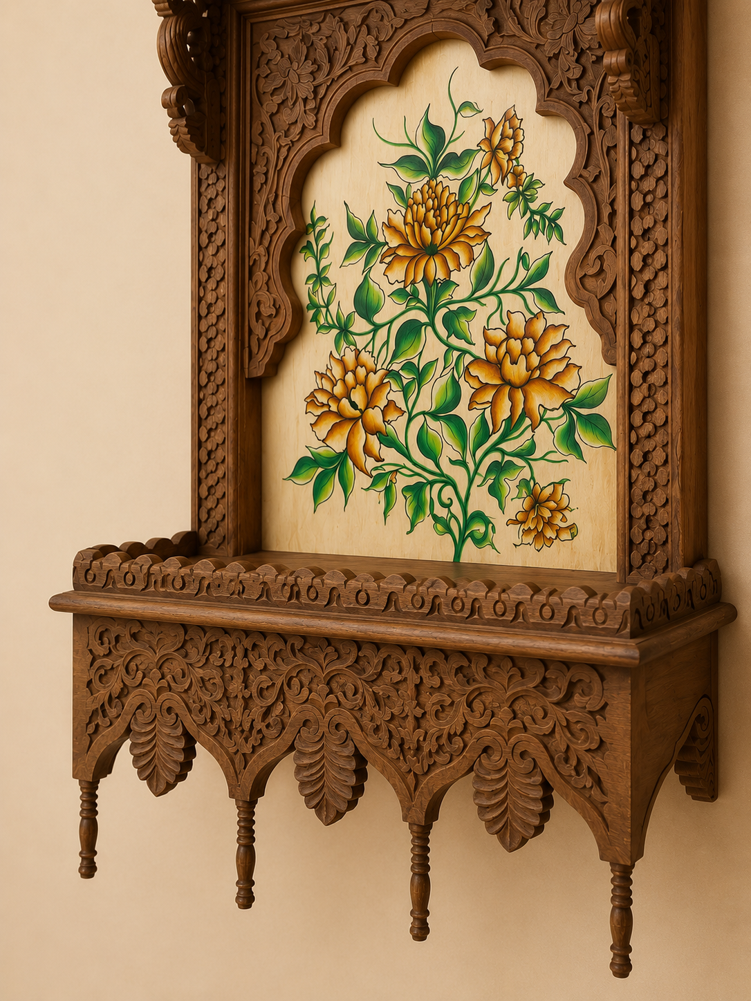 handcrafted solid wood wall hanging temple with led light