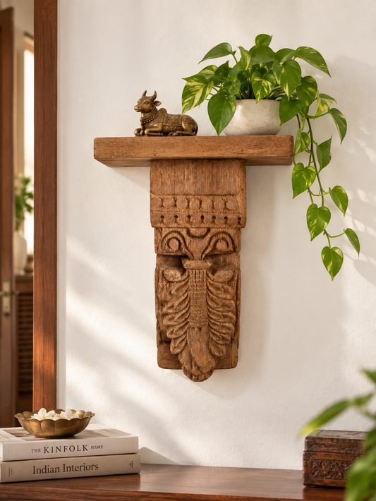 Vintage Floral Carved Wooden Wall Shelf / Bracket
