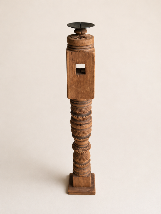 Vintage Hand-Carved Wooden Charpai Leg Candle Holder