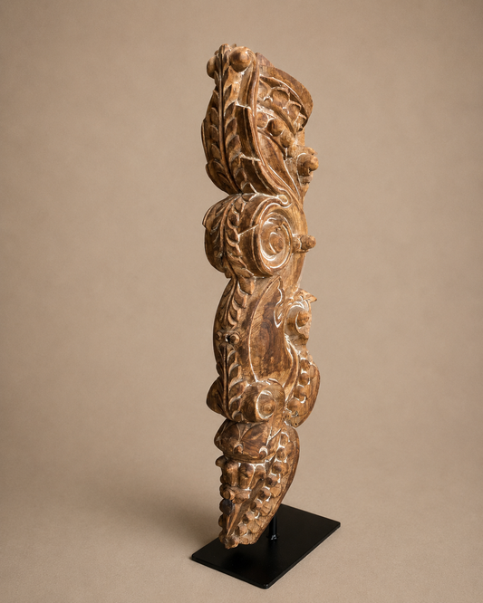 Vintage Hand-Carved Yali Balcony Bracket on Iron Stand