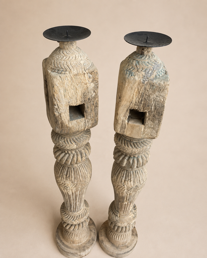 Vintage Old Charpai Leg Candle & Display Holder – Set of 2 | Bleach Finish